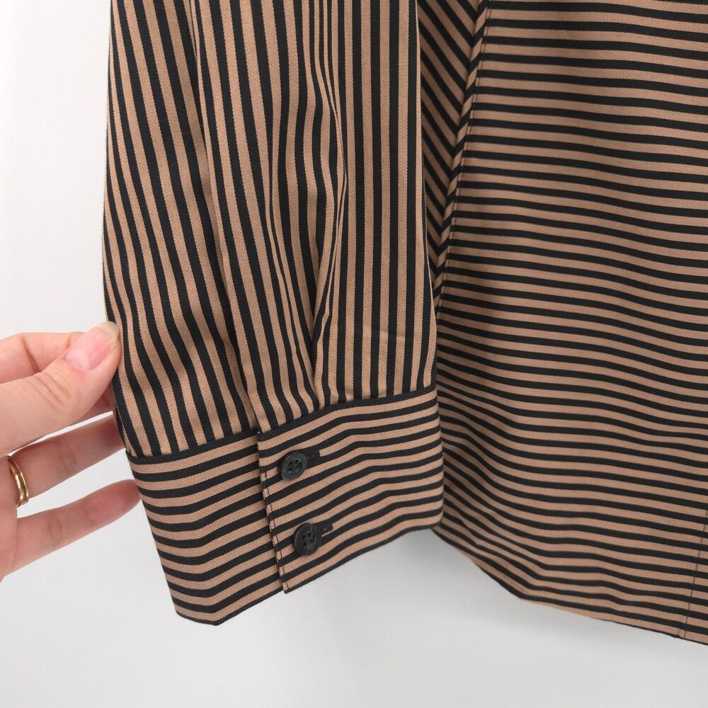 Chico's striped no-iron button up top Size 3 (XL) black brown long sleeve cotton - Picture 3 of 7